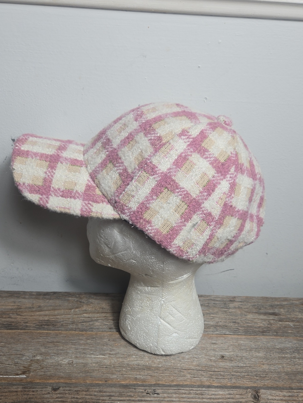 Anthropologie Wyeth Pink Plaid Cap - Soft Tweed Baseball Hat